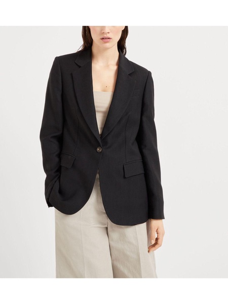 Brunello Cucinelli Women Linen Fluid Jacket With Shiny Details