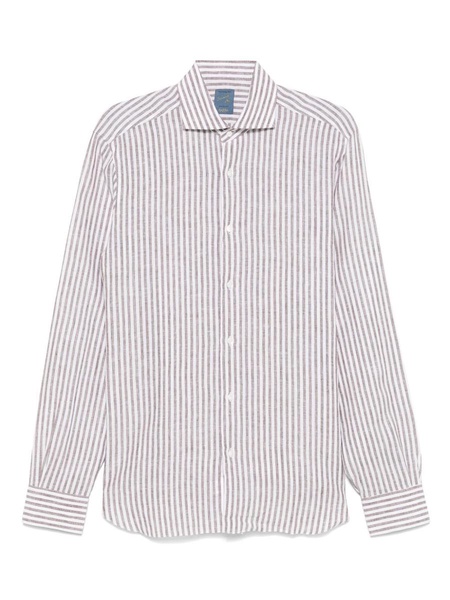 Barba Brown And White Striped Shirt In Linen