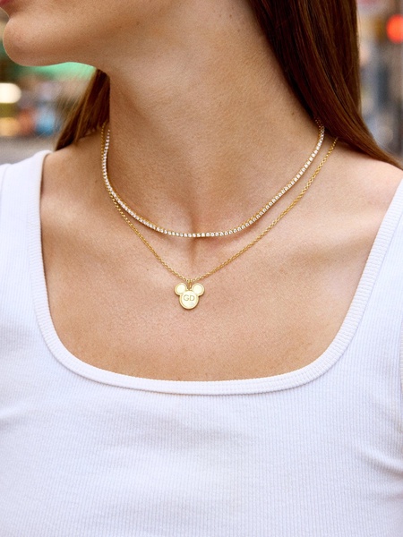 Mickey Mouse Disney 18K Gold Plated Sterling Silver Initial Pendant Necklace