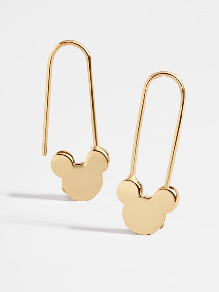 Mickey Mouse Disney 18K Gold Sterling Silver Safety Pin Earrings