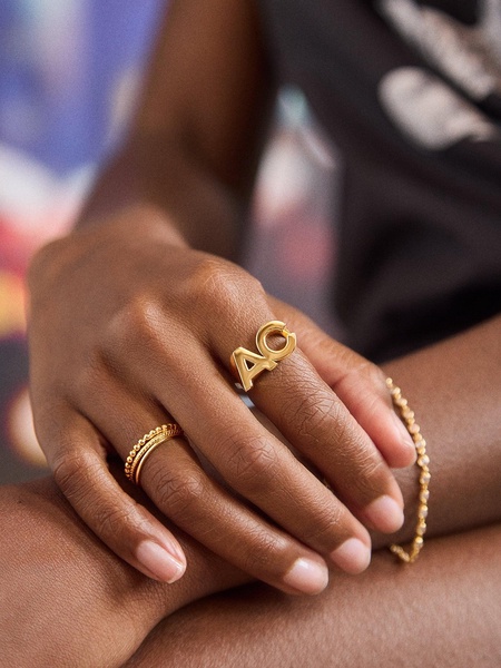 18K Gold Double Initial Custom Block Ring