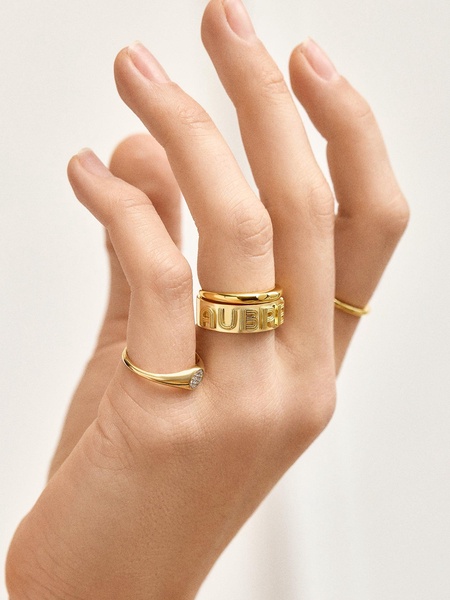18K Gold Custom Etched Block Ring