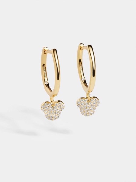 Mickey Mouse Disney 18K Gold Plated Sterling Silver Huggie Charm Earrings