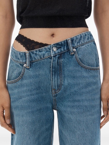 Distressed blue jeans
