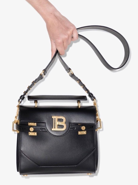 Black Leather Handbag with Gold Clasp