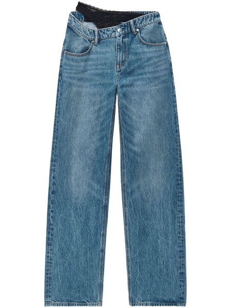 Distressed blue jeans