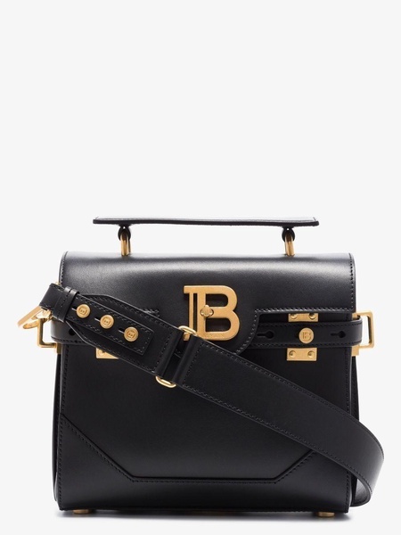 Black Leather Handbag with Gold Clasp