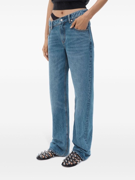 Distressed blue jeans