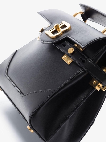 Black Leather Handbag with Gold Clasp