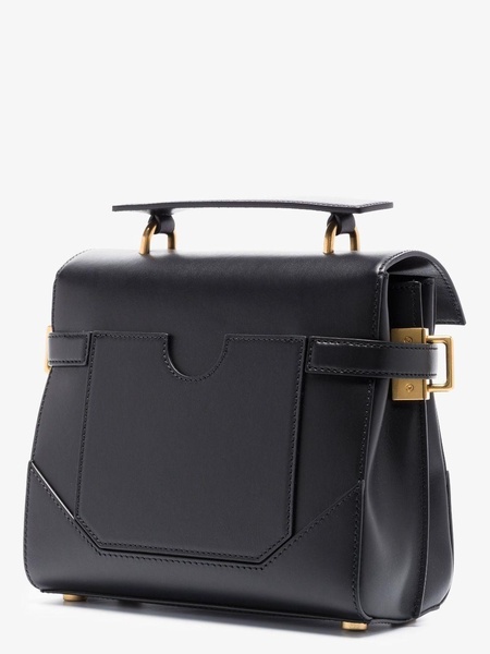 Black Leather Handbag with Gold Clasp