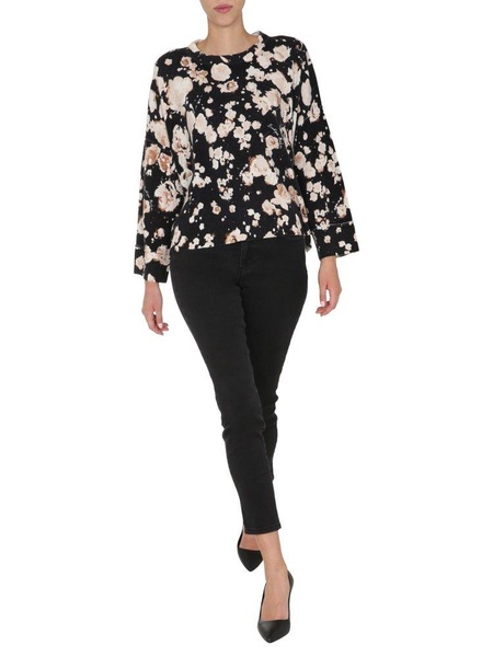 CREW NECK WOOL AND CASHMERE BLEND SWEATER WITH FLORAL PATTERN