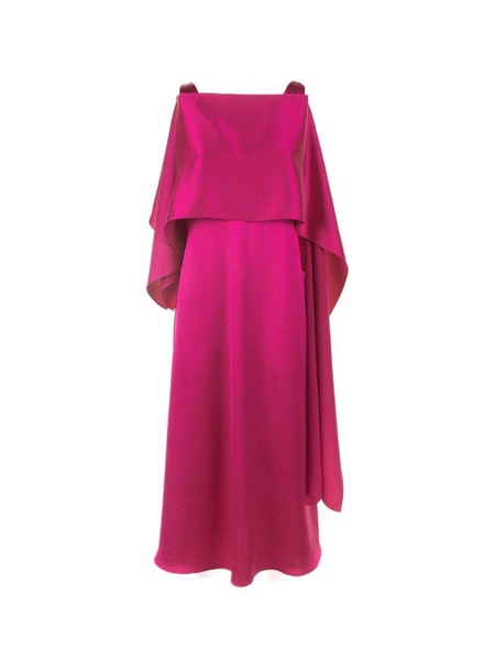 Long Fuchsia Dress With V-neck In Satin