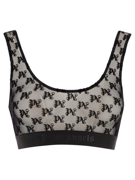 Monogram Pattern Scoop Neck Lace Bra