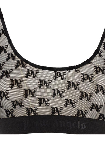 Monogram Pattern Scoop Neck Lace Bra