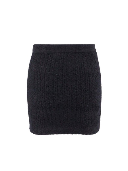 Black stretch alpaca blend mini skirt