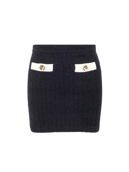 Black stretch alpaca blend mini skirt