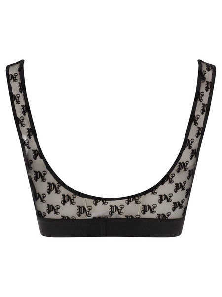 Monogram Pattern Scoop Neck Lace Bra