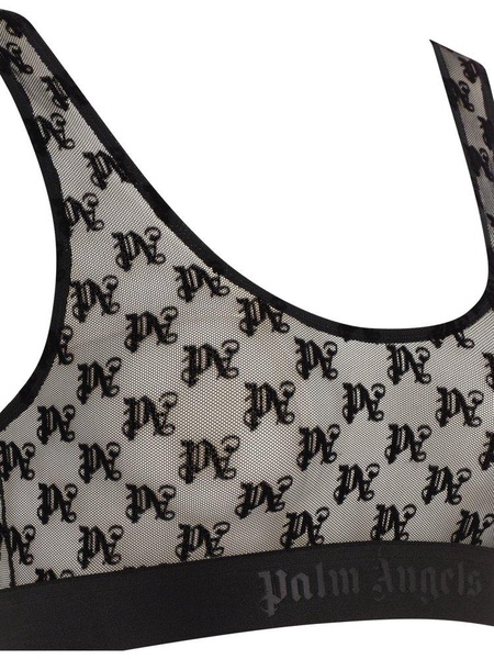 Monogram Pattern Scoop Neck Lace Bra
