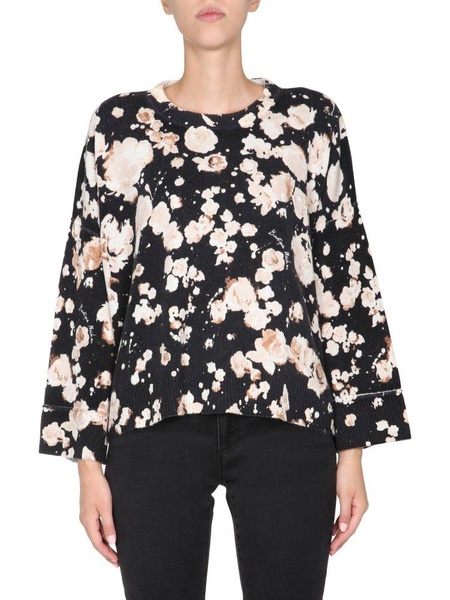 CREW NECK WOOL AND CASHMERE BLEND SWEATER WITH FLORAL PATTERN
