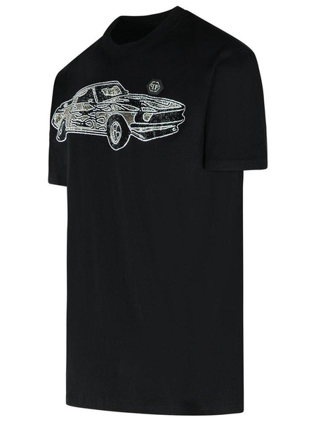 Philipp Plein 'Car Strass' Black Cotton T-Shirt