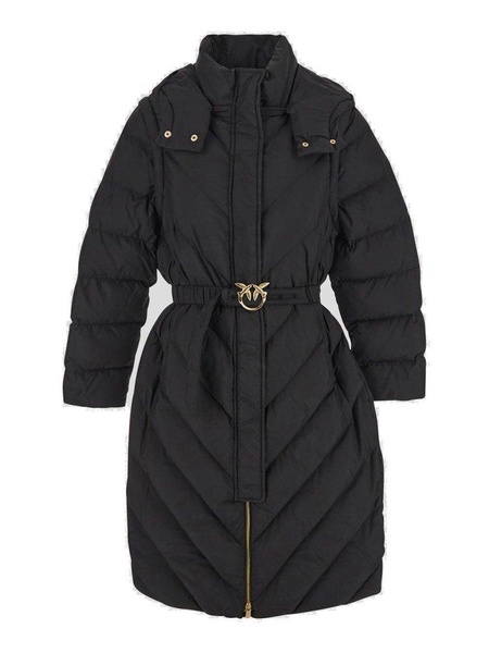 Belted High Neck Hooded Coat