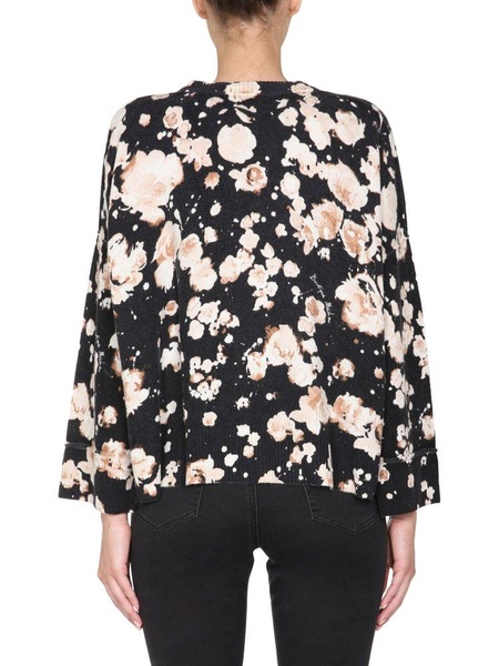 CREW NECK WOOL AND CASHMERE BLEND SWEATER WITH FLORAL PATTERN