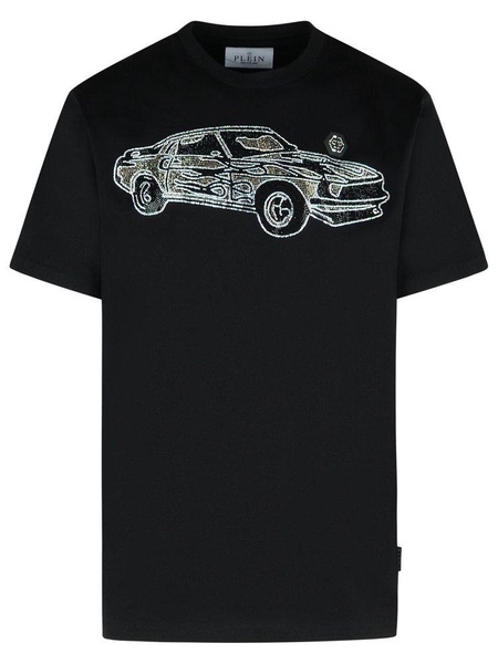 Philipp Plein 'Car Strass' Black Cotton T-Shirt