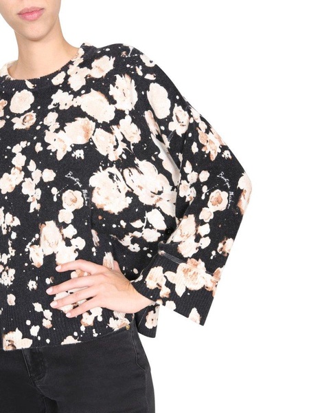 CREW NECK WOOL AND CASHMERE BLEND SWEATER WITH FLORAL PATTERN