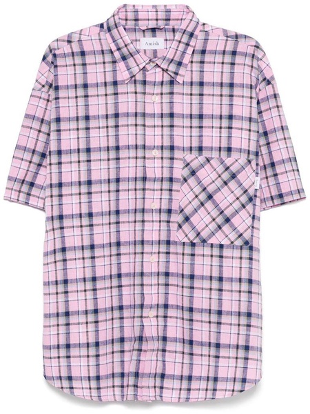 Short-sleeves checkered cotton shirt with pocket