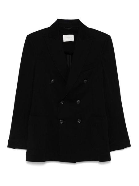 Black cotton blended double breasted blazer