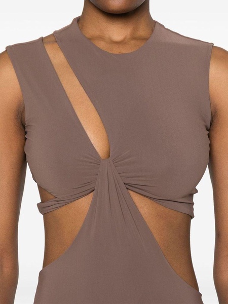 Long brown dress 'Kylee' with cut-out detail
