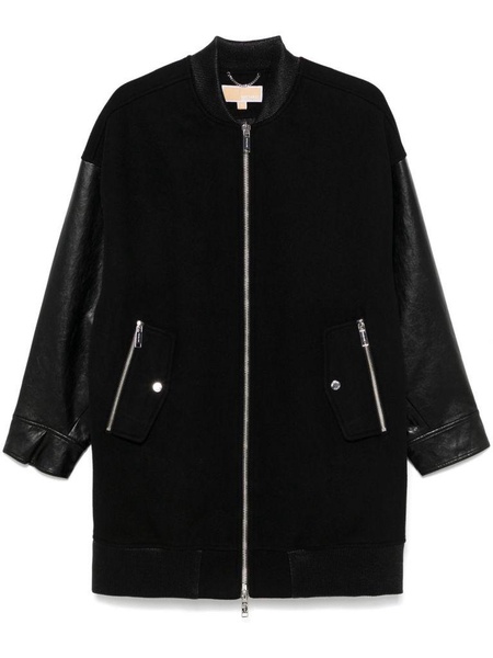 Short Mixed-Media coat with pockets