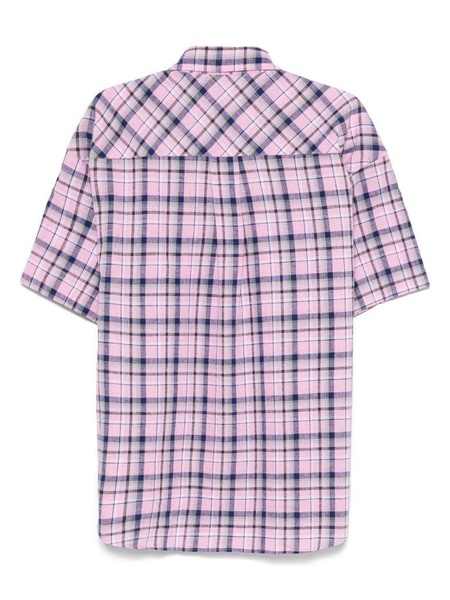 Short-sleeves checkered cotton shirt with pocket