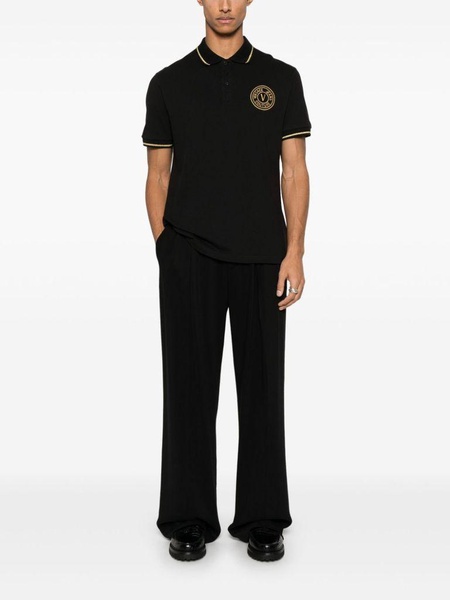 Black cotton polo shirt with embroidered logo