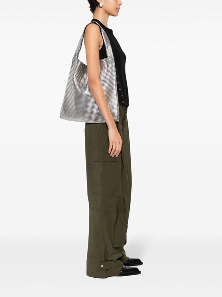 Bag with silver-tone mesh panels with metallic effect