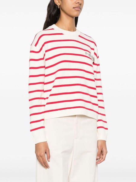Rita white cotton sweater with red stripes and inserts