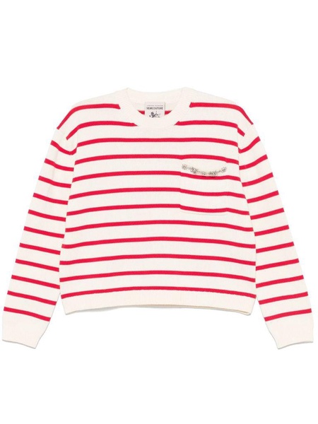 Rita white cotton sweater with red stripes and inserts