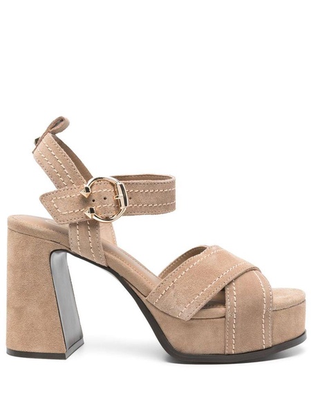 'Melany' sandals with heel in beige suede