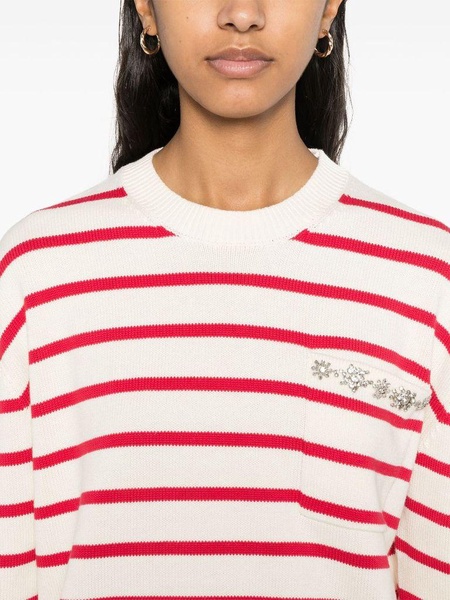 Rita white cotton sweater with red stripes and inserts