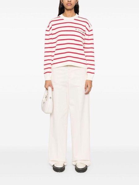Rita white cotton sweater with red stripes and inserts