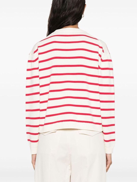 Rita white cotton sweater with red stripes and inserts