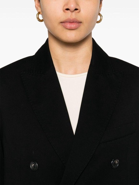 Black cotton blended double breasted blazer