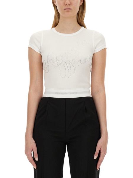 COTTON JERSEY T-SHIRT WITH RHINESTONE LOGO