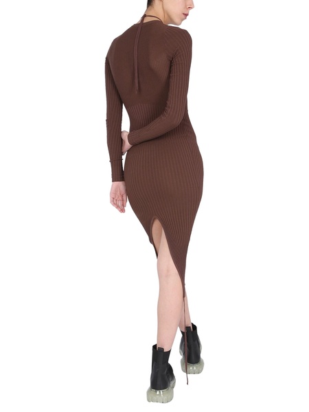 RIBBED KNIT MIDI DRESS WITH CUT OUT DETAIL