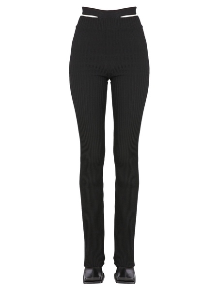 RIBBED VISCOSE BLEND PANTS WITH CUT OUT BELT