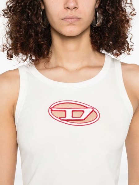 White tank top with cut-out logo