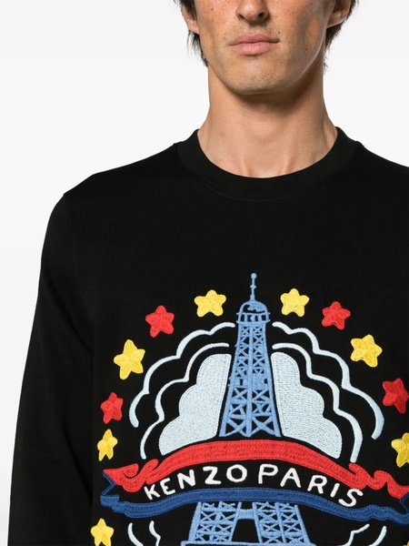 Black Sweater with Drawn Varsity Embroidery