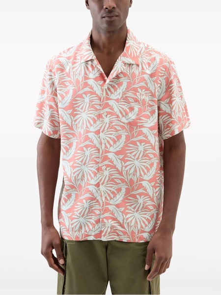 Tropical Print Bowling Shirt Coral