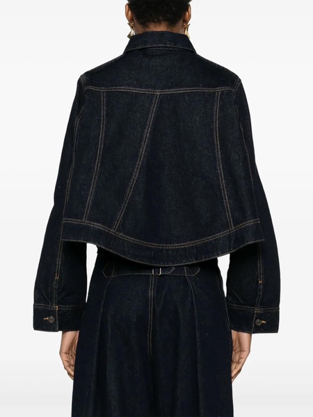 Blue Denim Cropped Jacket Contrast Stitching