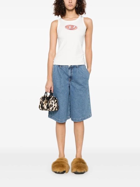 White tank top with cut-out logo